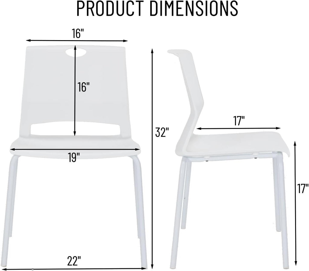 White Stackable Chairs Set of 4, Modern Office Guest Chair Wide Seat, Stackable Dining Chairs, Plastic Chair for Conference Room, Living Room, Waiting Area, Classroom.