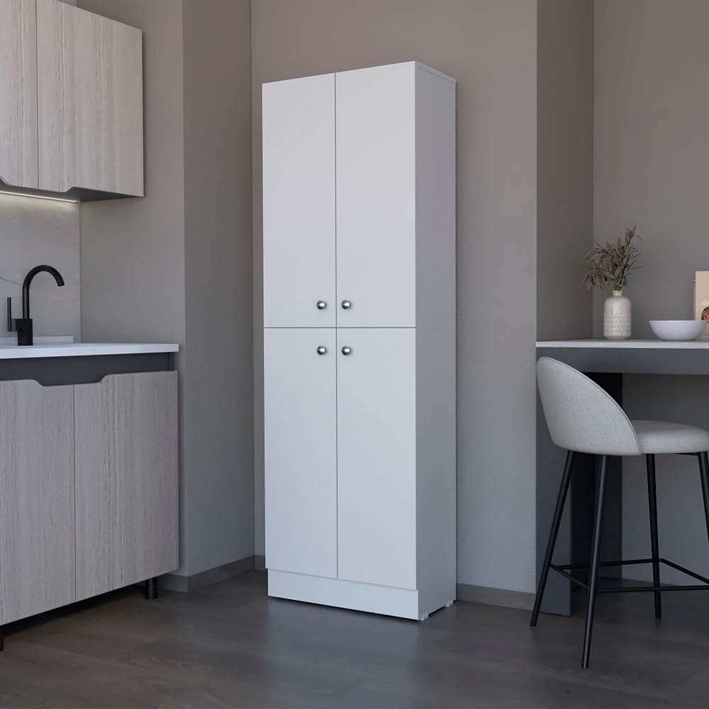 23.6" D*11.8" W*71.1" H Freestanding Kitchen Pantry with 4 Shelves, 2 Double Doors, Rectangular Storage Cabinet, Modern Minimalist, for Living Room, Dining Room, White