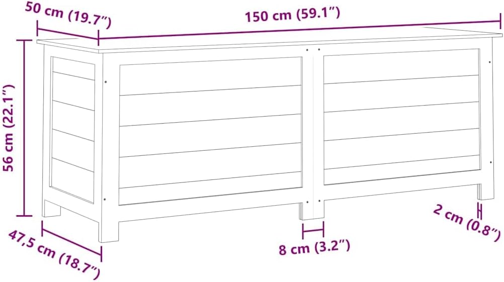 Outdoor Cushion Box Large Storage Bench Solid Fir Wood Garden Deck Organizer 59 Inch Patio Furniture Waterproof Finish Rectangular Trunk