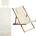 Beach Chair Replacement Cloth 146cmx43.2cm Lounge Chair Replacement Canvas Beige Sling Chairs Replacement Fabric with Pillow for Sunbathing Courtyard Garden Beach