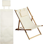 Beach Chair Replacement Cloth 146cmx43.2cm Lounge Chair Replacement Canvas Beige Sling Chairs Replacement Fabric with Pillow for Sunbathing Courtyard Garden Beach