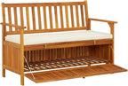 Storage Bench Natural Wood Solid Acacia Wood with a Polyester Cushion,Rustic Storage Bench | Solid Acacia Wood with Soft Cushion | Hallway & Garden Use Patio Furniture