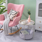 VECELO Round Side/End Table with Fabric Storage Basket，Metal Anti-Rust and Waterproof Small Bedside Nightstand with Removable Tray Top for Living Room，Balcony & Laundry，Grey /1pcs with Basket