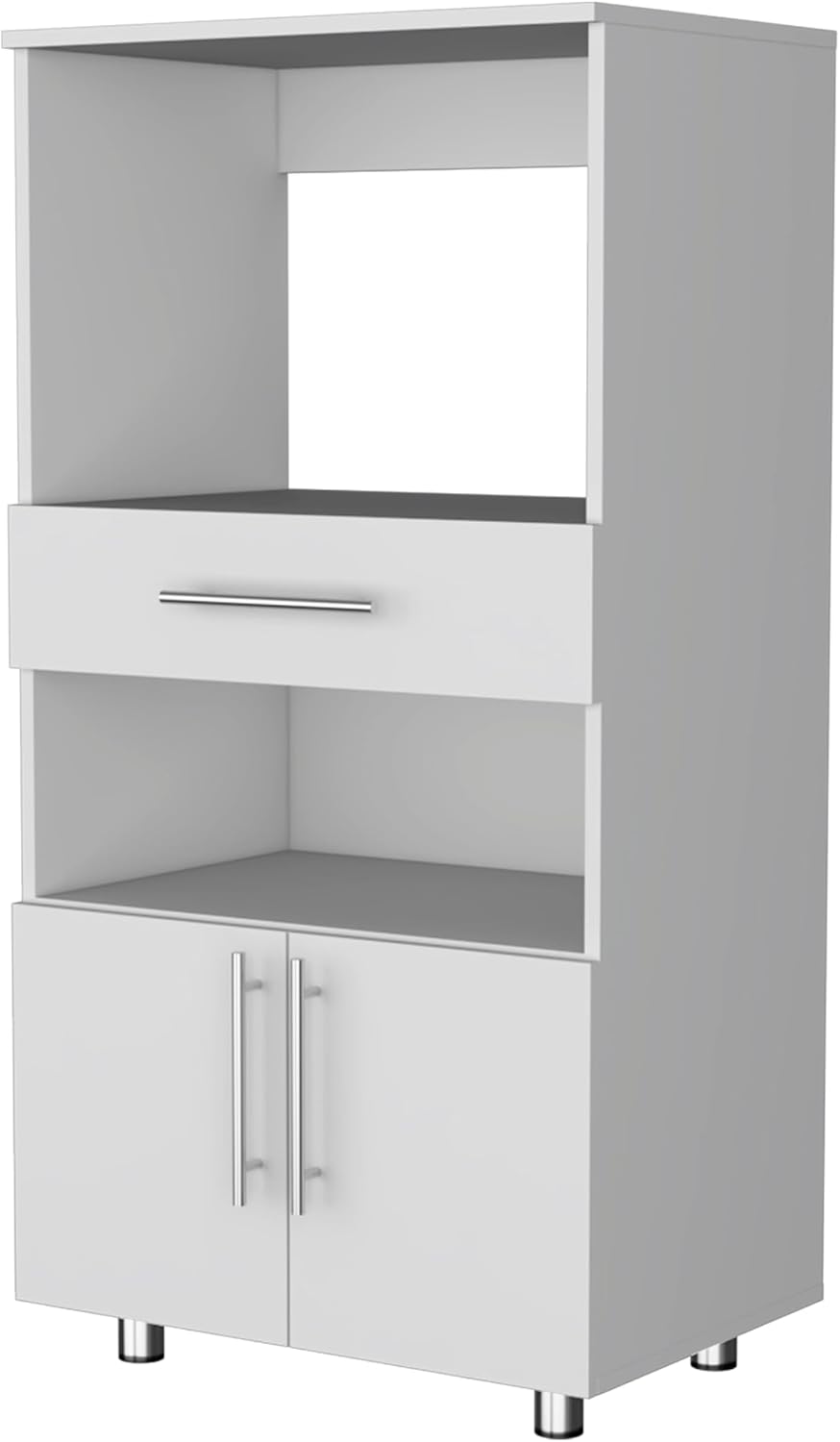 48in Kitchen Pantry Cabinet with Storage, Wood Kitchen Storage Buffet Server Cabinets Freestanding Cupboard Credenza Bufffet Cabinet with Microwave Stand & Shelf, White