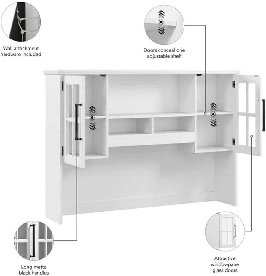 Bush Home Westbrook 60W Computer Desk Hutch in White Ash | Dining Room, Living Room, Home Office Storage