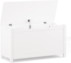 Kids Wooden Toy Chest with Safety Hinged Lid, 2.7 Cubic Feet Large Toy Box Storage Bench, Sturdy Toy Box for Living Room Bedroom, Suitable for Ages 3+ (White, MDF)
