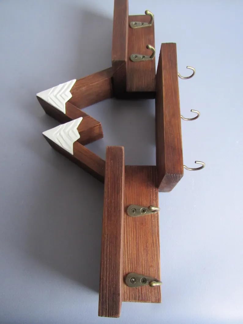 Rustic Mountain Wall Shelf with Hooks, Wood & Metal Wall Storage Organizer, Decorative Floating Shelves for Entryway Bedroom Nursery, Farmhouse Style Home Decor