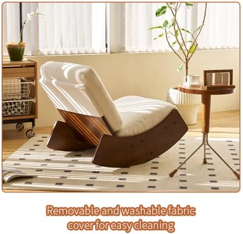 Modern Rocking Chair Recliner, Upholstered Glider Chair with Solid Wood Base and Soft Cushion, Mid-Century Accent Rocking Chairs for Living Room, Bedroom, Nursery (White)