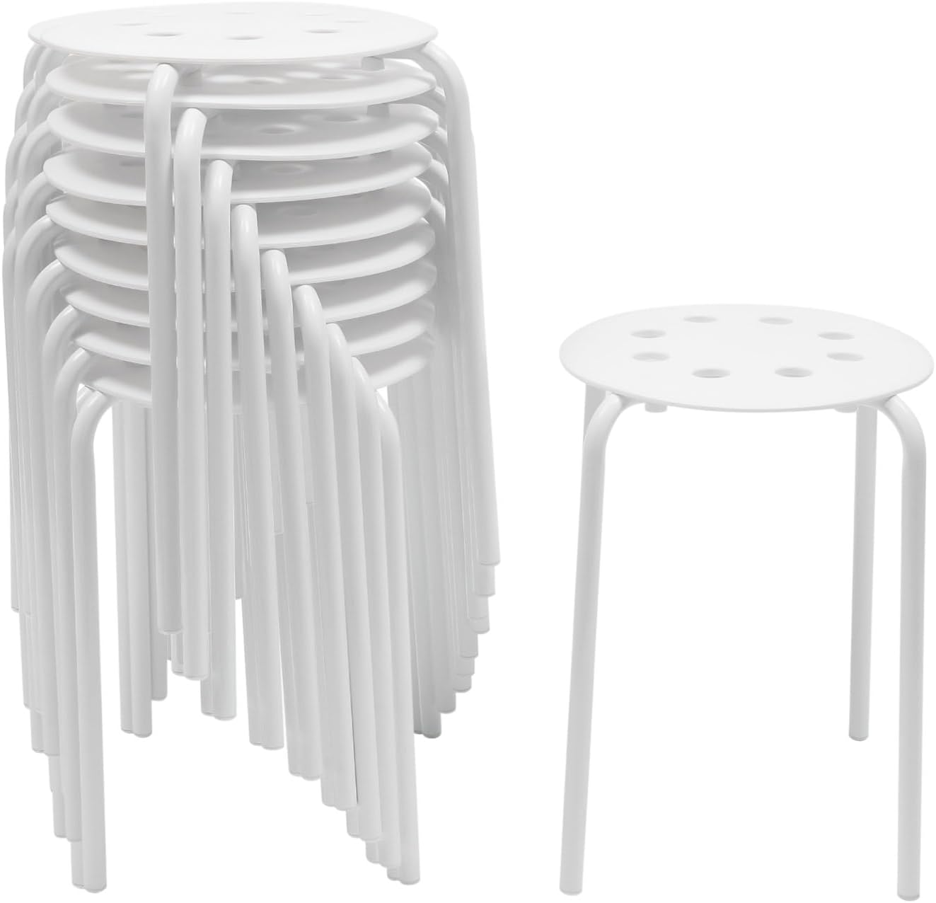 LOYALHEARTDY 10Pcs Commercial Furniture Stacking Stools for Kids and Adults, 17.72'' Portable Nesting Office and Classroom Stools Backless Stool with Round Top for Adult Office Home Kitchen (White)