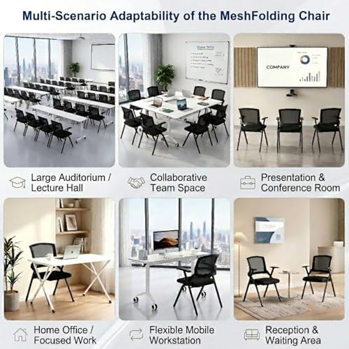 ADMLZQQ [12 Pack ] Folding Office Chair with Mesh Back, Heavy Duty Conference Room Chairs with Armres, Comfy Foldable Chair with Padded Cushion for Guest & Reception,Meeting,Classroom Training Chairs