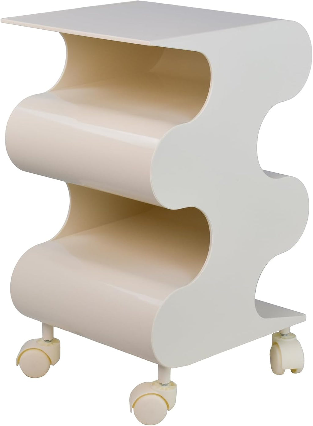 ABS Movable Side Table with Wheels & Rotation, Modern Multi-Layer Nightstand with Storage, Minimalist Sofa End Table for Bedroom, Living Room, Kitchen (White)