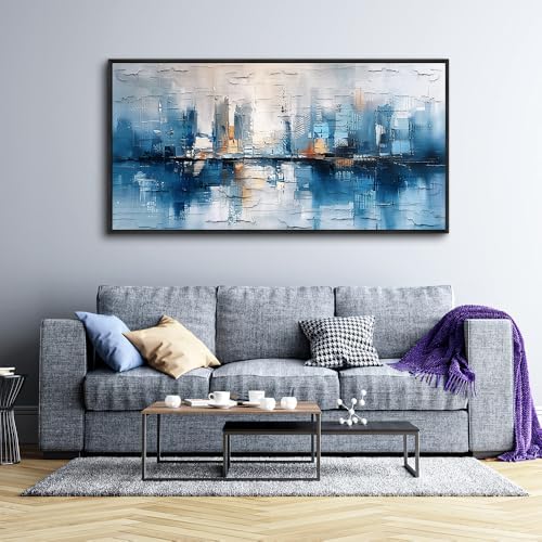 ZUITINGHUA Large Black Framed Wall Decor For Living Room Canvas Wall Art For Office Modern Wall Decorations For Bedroom Blue Abstract Painting Modern Pictures Artwork Home Decor 24x48 In