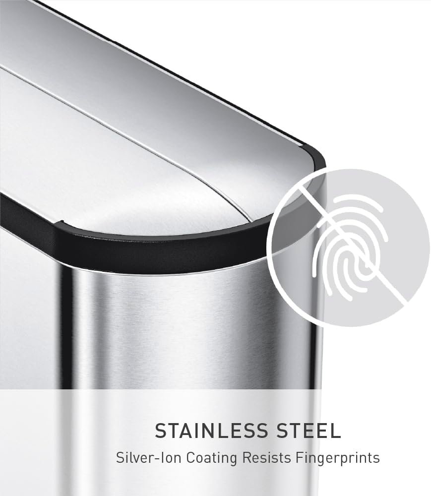 simplehuman 45 Liter / 11.9 Gallon Butterfly Lid Kitchen Step Trash Can, Brushed Stainless Steel