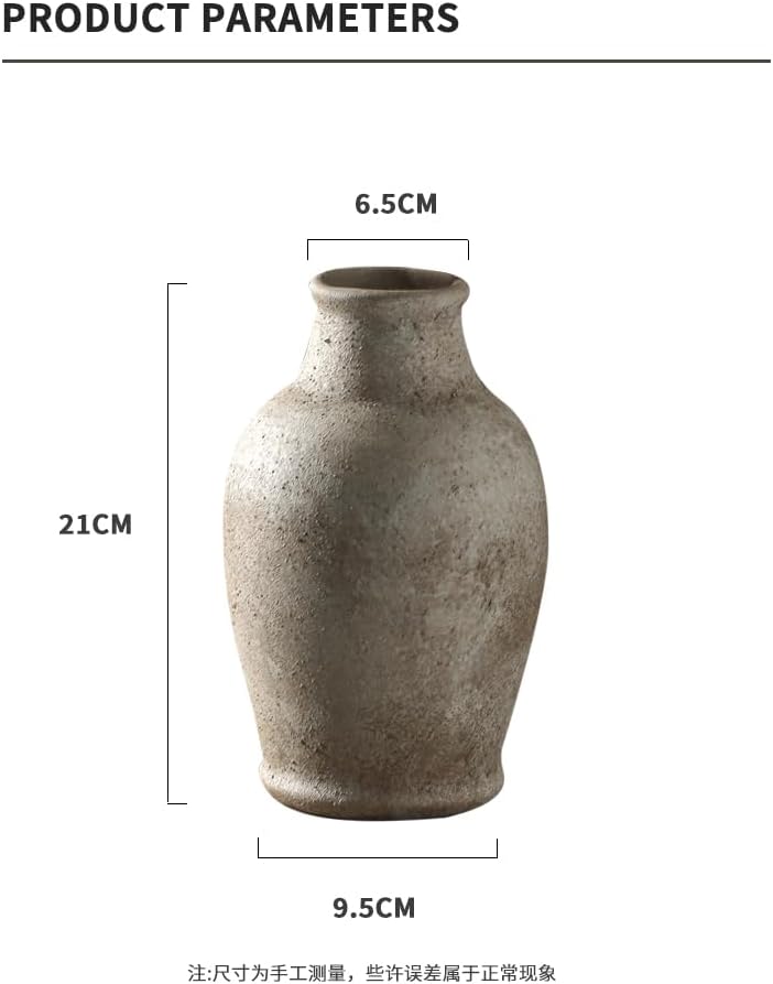 Ceramic Flower Vase 8.3（inc） Gray Rustic Farmhouse Decor Living Room Home Decor Bedroom Decorations for House Book Shelf Office Coffee Desk Dining Fireplace Floor vase