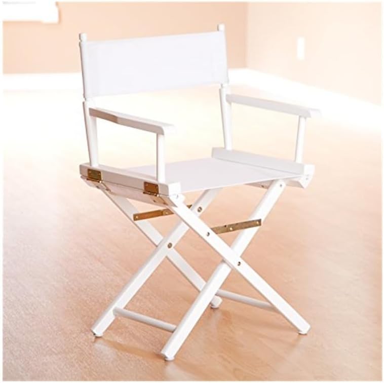 HomeStock Director's Chair with Built-in Armrests and Foldable Design for Easy Storage, Lightweight Durable Frame Perfect for Indoor or Outdoor Seating White Canvas/18 in White Frame