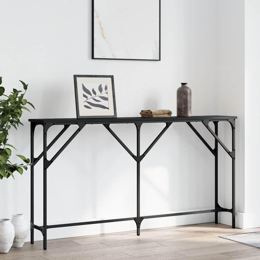 Console Table Black 55.1"x9.1"x29.5" Engineered Wood Entryway Table with Metal Frame and Adjustable Feet