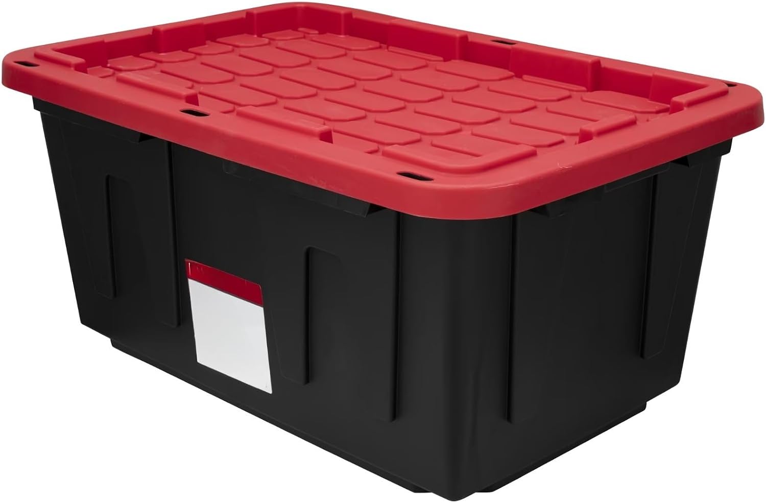 27-Gallon Heavy-Duty Plastic Storage Box with Snap-On Lid | Black and Red, Stackable Design, Locking Lid, 30.6 x 20.6 x 14.3 in, 6.6 lbs