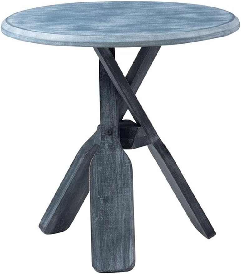 MAKLAINE Distressed Wood Coastal Side Table, Canoe Paddle Tripod Base, Beveled Gray Finish, 22 in Round Rubberwood Top, Nautical Style Accent Table for Living Room, Lake or Beach Home Decor