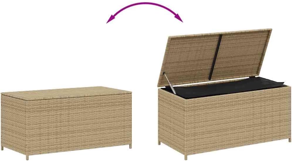 Garden Storage Box Outdoor 50.2 Gal Resin Wicker Bench with Lid and Lockable Seat for Patio, Deck, Backyard, and Porch Cushion Organizer Weather Resistant
