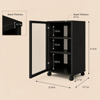 rolling Media Storage Cabinet with Tempered Glass Door, audio rack cabinet with Cable Management, Efficient Heat Dissipation, Studio home audio cabinet for Living Room/Gaming Setup/Home (3-tier)