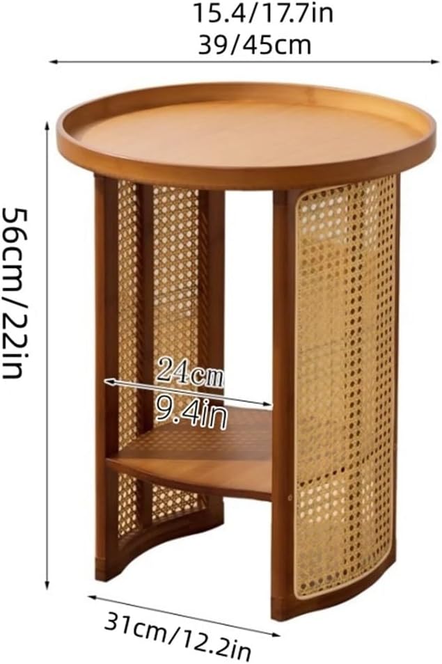 2-Layer Storage End Table, Resin Rattan Small Side Table, Small Round Table with Open Storage, Minimalist Design Sofa Table for Living Room and Balcony(Brown,39cm/15.4in)