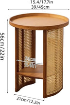 2-Layer Storage End Table, Resin Rattan Small Side Table, Small Round Table with Open Storage, Minimalist Design Sofa Table for Living Room and Balcony(Brown,39cm/15.4in)