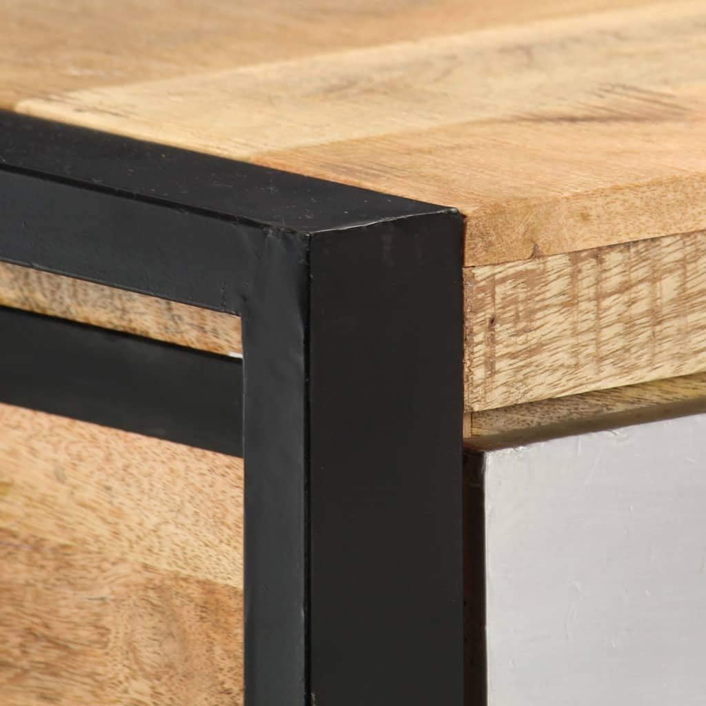 3 Drawer Console Table for Living Room, Brown Console Table with 3 Drawers, Black Iron Legs Grey