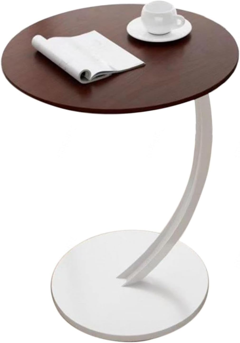 C-Shaped Side Table, Round End Table with Wooden Top & Metal Frame, Compact Living Room Coffee Table for Sofa, Bed, or Nightstand Use C