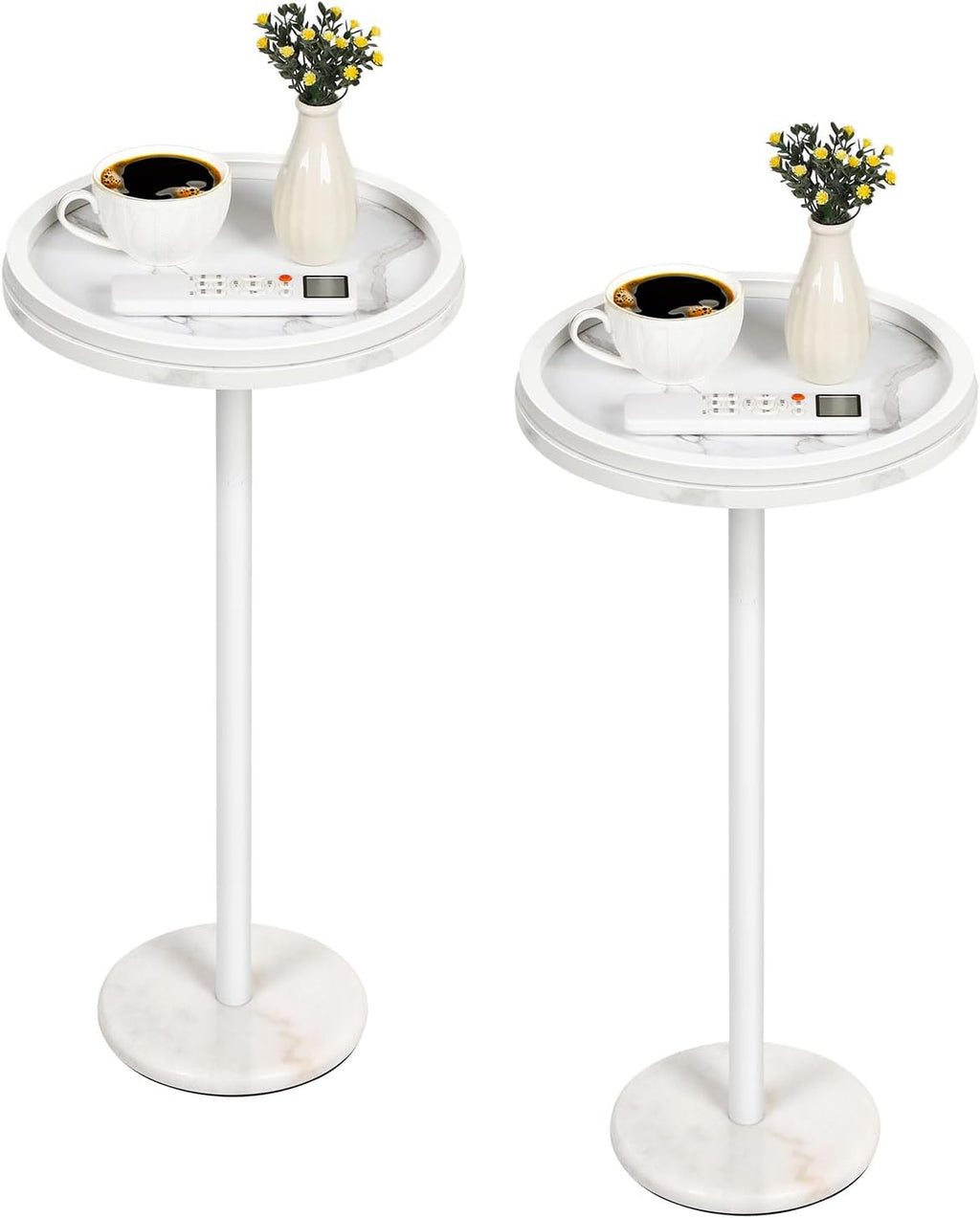 Shinoske Drink Table Set of 2,Small Round Side Table with White Marble Base,Modern Martini Pedestal Side Table for Small Spaces,Living Room,Bedroom,Balcony