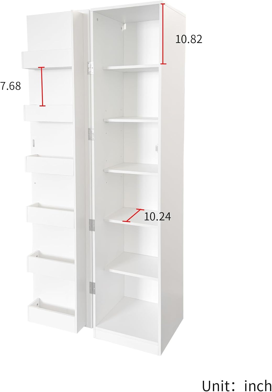 70" Tall Kitchen Pantry Wooden Storage Cabinet with 5 Adjustable Shelves & 6 Behind Door Rack Freestanding Vertical Cupboard for Kitchen Dining Room Living Room & Bathroom
