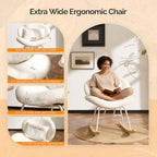 VINGLI 25.6" Extra Wide Criss Cross Nursery Rocking Chair,Cute Curved 115° Reclining Armless Glider,Teddy Small Rocker w/Pillow & Solid Wood for Indoor,Bedroom, Living Room,Teddy Fleece,White