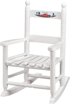 Fox Valley Traders Custom Childrens Rocking Chair, Features Classic Rocker Design and Hardwood Construction, White Finish with Racecar Design