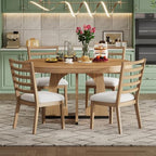 Bellemave Extendable Dining Table Set with 4 Upholstered Chairs, 5-Piece Round Kitchen Table Set with Removable Middle Leaf for Kitchen, Dining Room (Natural)