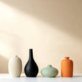 Set of 4 Small Matte Ceramic Vases - Modern & Bohemian Decor for Home, Office, Shelve, Living Room Table, Mantel, Bedroom, Entryway, Rustic Farmhouse Decorative Vases & More（Hademade
