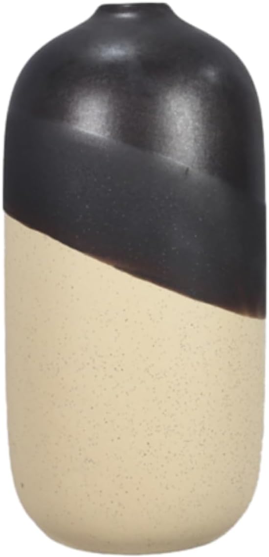 Young's Inc Ceramic Black Dipped Vase for Modern Home Decor, 10.04" Tall, Elegant Minimalist Flower Vase, Beige and Black Ceramic Accent for Living Room, Office, and Contemporary Home Spaces