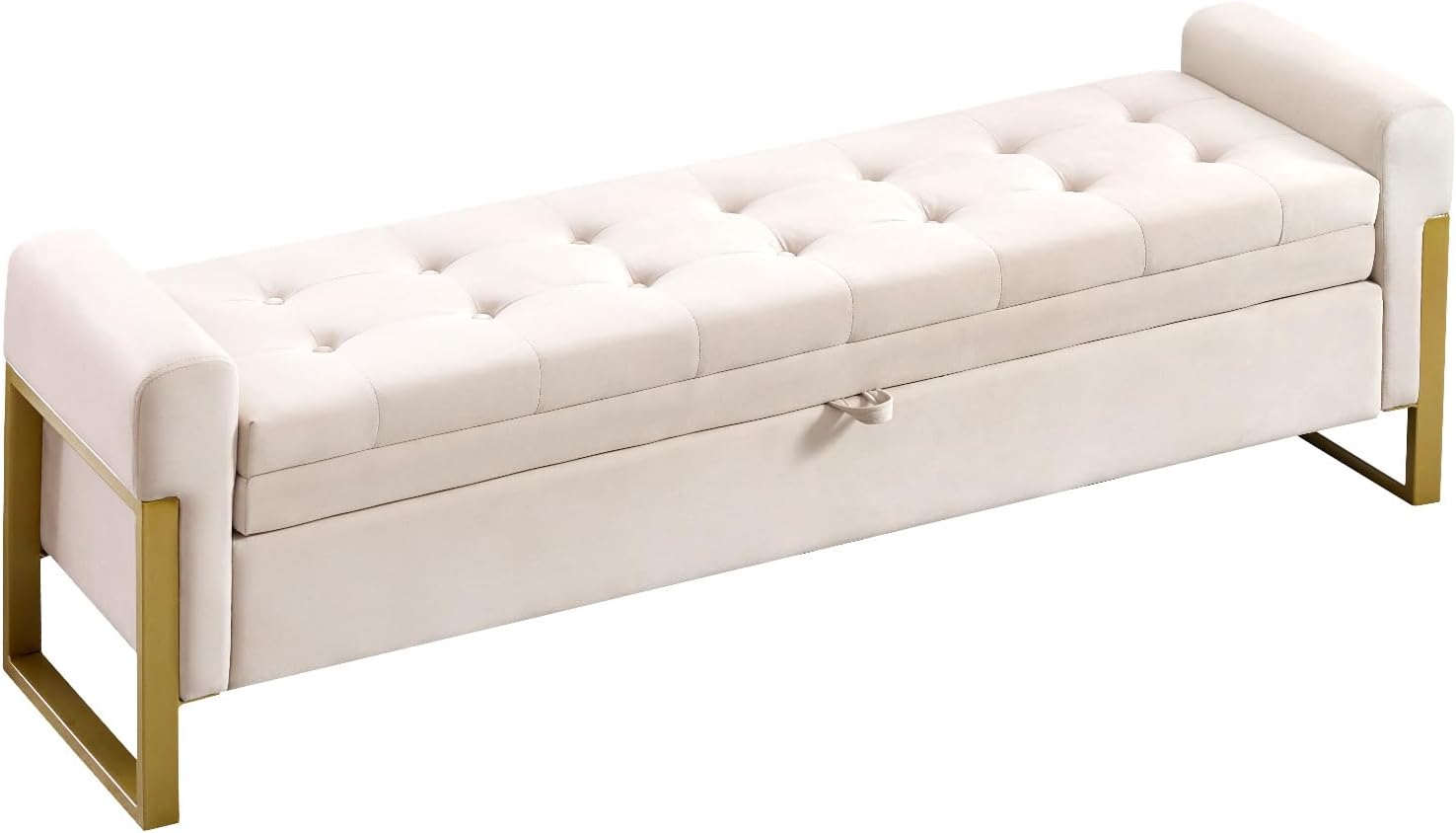 67" Storage Bench for Bedroom, King Size End of Bed Bench, Upholstered Storage Ottoman Bench with Golden Metal Legs, Bedroom Bench for Entryway, Beige