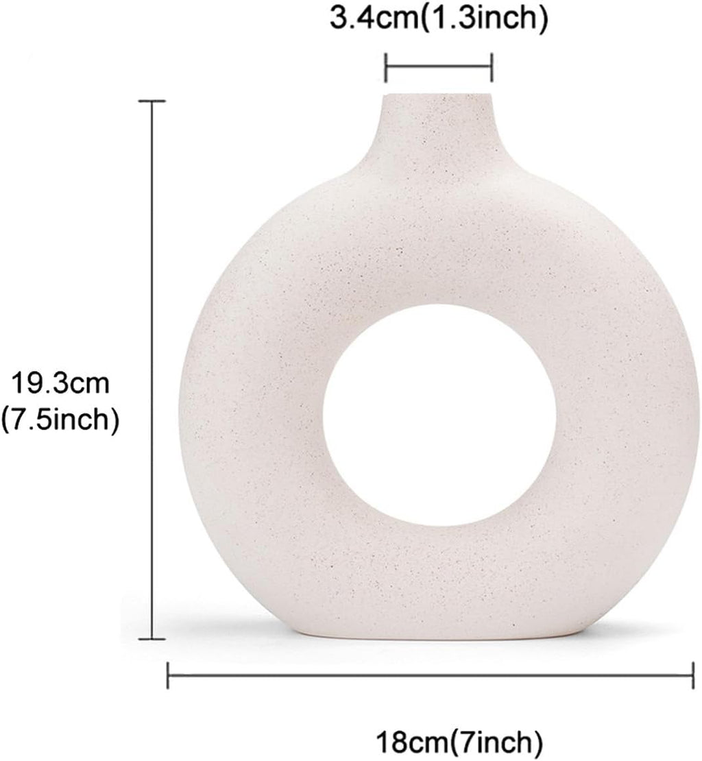 CEMABT White Donut Vase Hollow Ceramic Vase for Flowers Handmade Minimalist Boho ins Style Modern Home Decor for Wedding Dinner Table Party Living Room Office Bedroom(M)