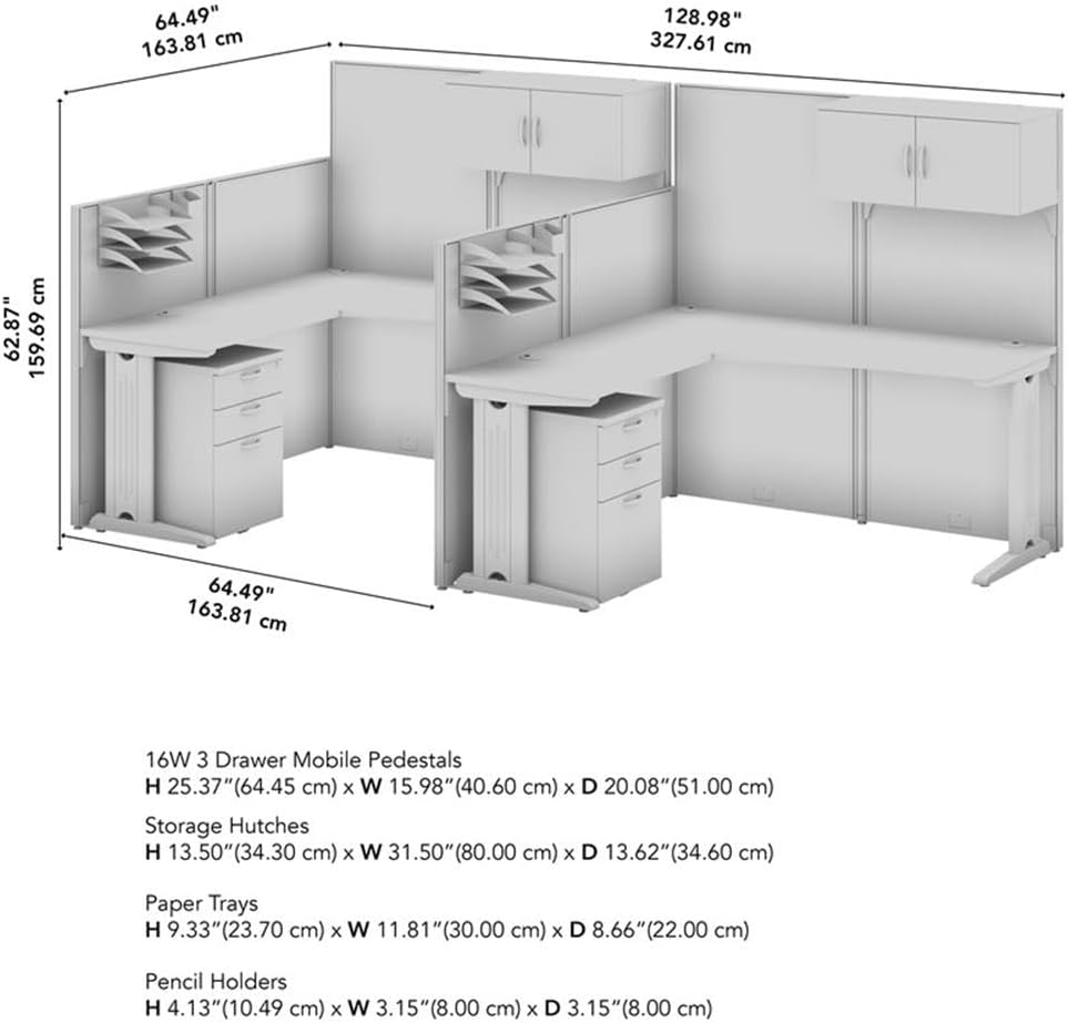 Bush Business Furniture Office in an Hour 2 Person L Shaped Cubicle Desks with Storage, Drawers, and Organizers in Mocha Cherry, Double Workstation Set with Privacy Panels