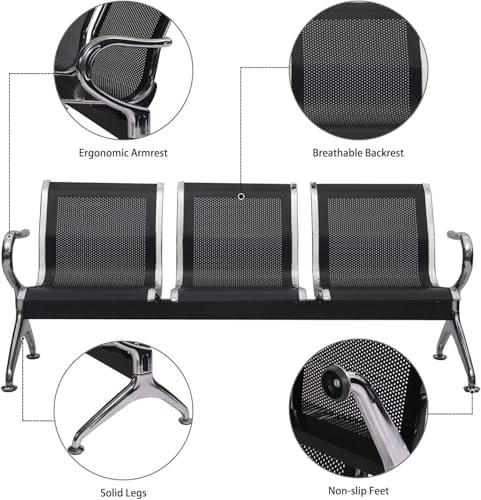Kinsuite Waiting Room Chair - 3-Seat Airport Reception Lobby Office Bench, Black