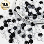 1LB Mixed Glass Beads White, Clear & Black, 0.6"-0.8" Flat Glass Marbles for Vases - Decorative Stones Vase Filler, Fish Tank Rocks, Aquarium Decor, Modern Gems for Centerpieces & DIY Crafts