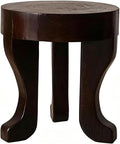 Rustic Round Wooden End Table, 13.5" H Dark Brown Solid Wood Accent Side Table with Sculptural Legs, Bedroom, Patio,
