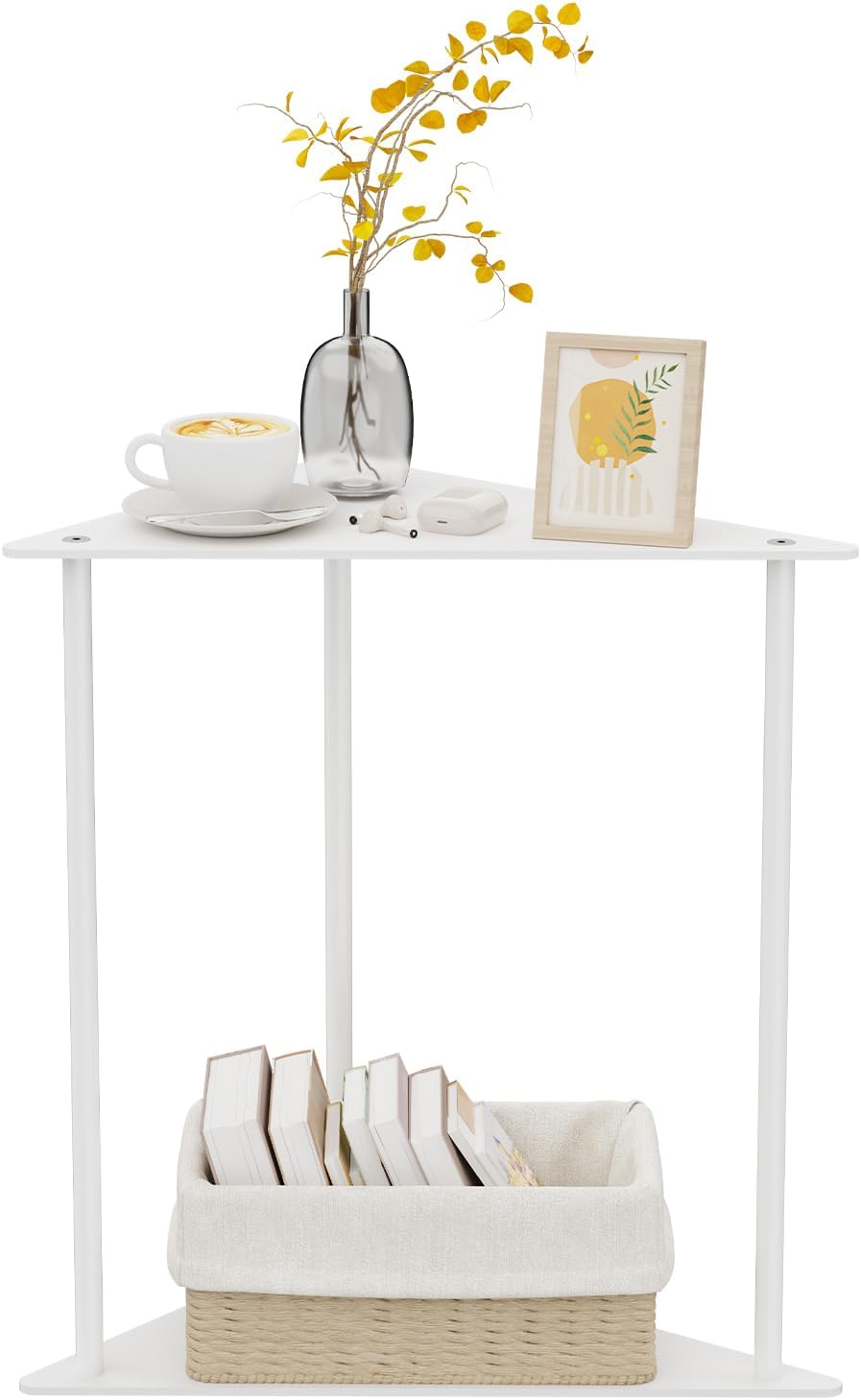 Yawinhe Metal Side Table,Small End Table with 2-Tier Storage Shelves,Coat Rack,Sturdy Wooden Stand Tree with 8 Hooks
