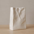 WENSHUO Crinkle Paper Bag Ceramic Vase, Modern Aesthetic Flower Vase for Home Decor, Unique Matte Ceramic Paperbag Vase for Flower Arrangement, Bookshelf Desk Decorative Ornament, Quirky Gift