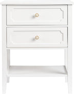 Wood Nightstand with 2 Drawers and Shelf, White End Table for Bedroom Living Room, Solid Wood & MDF Bedside Table
