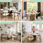 POVISON Round Dining Table Set, 47" Sintered Stone Dining Table with 4 Dining Chairs Set, Glossy White Sintered Stone Tabletop with Bronze Carbon Steel Pedestal