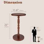 SANY DAYO HOME 12" Real Wood Round Drink Table, Small Pedestal Side Table with Decorative Beaded Design, Accent End Table for Living Room and Bedroom, Brown