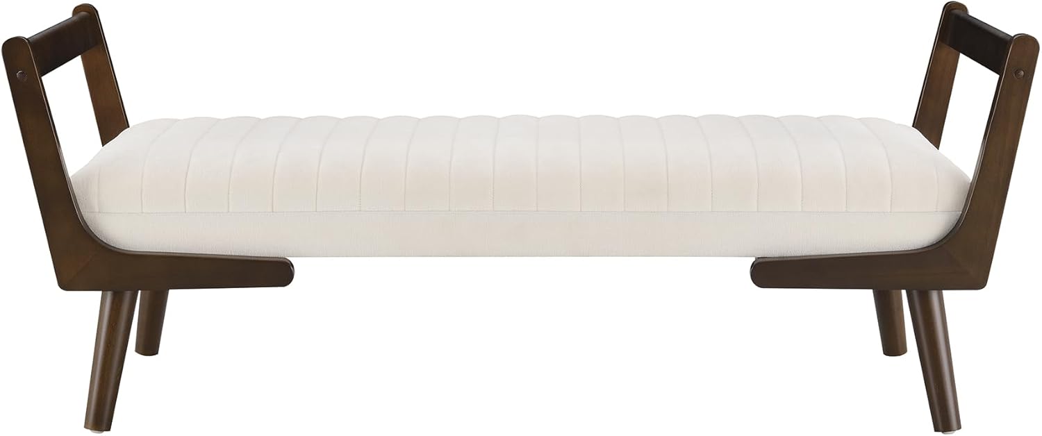 Mid-Century Modern Bedroom Ottoman,52“ Upholstered Bench for End of Bed, Soft Chenille Fabric & Walnut Wood Legs for Living Room, Entryway (Beige)