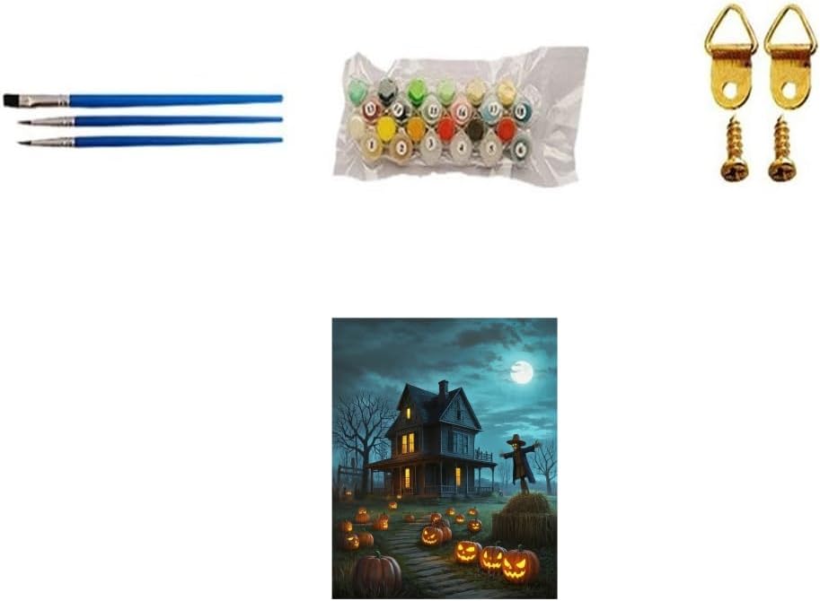 TINDAY Paint by Numbers Kit for Adults Paint by Number for Aults Beginner Pumpkin DIY Canvas Painting by Numbers Haunted House Acrylic Painting Arts Craft for Home Deco 16x20 Inch
