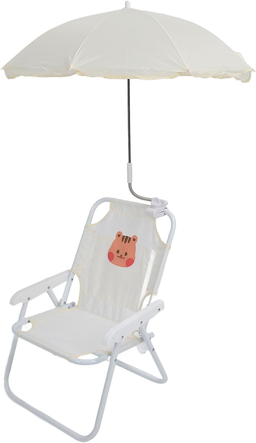 Gazaar Kids Beach Chair with Umbrella, Foldable Portable Camping Chair for Outdoor Activities, Lightweight Sturdy with Adjustable Sunshade (Squirrel)