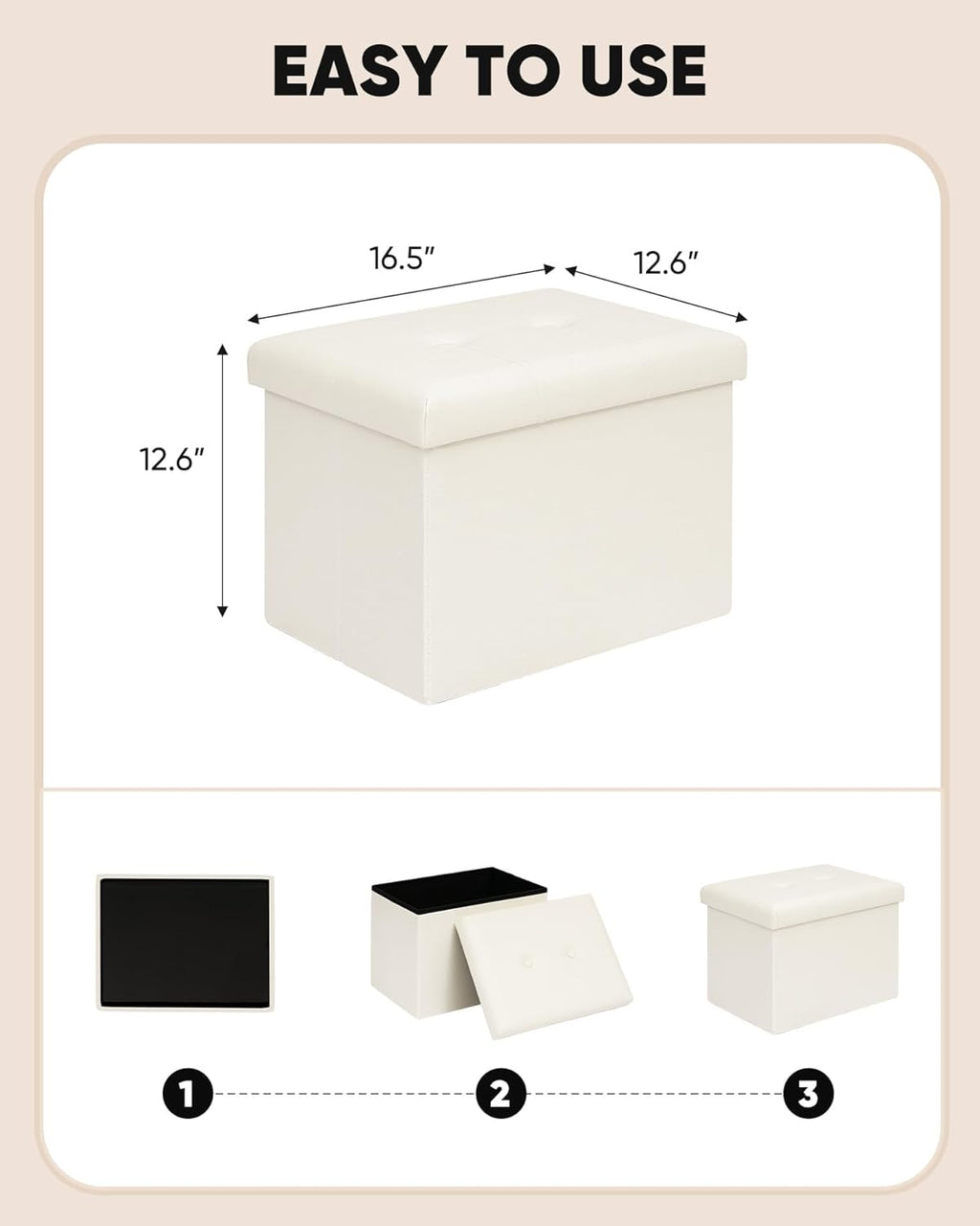 B FSOBEIIALEO Folding Storage Ottoman, Faux Leather Footrest Seat Coffee Table Toy Chest Kids, White 16.5"x12.6"x12.6"